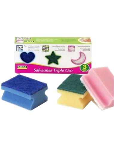 ESTROPAJO SALVAUÑAS*3 TRIPLE ACCION CON ESTUCHE