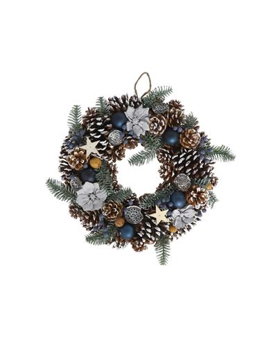 A CORONA NAVIDAD PIÑAS Y BOLAS AZUL.
