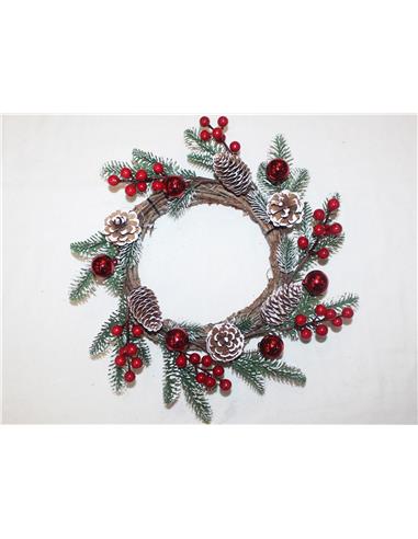 A CORONA NAVIDAD RAMAS ACEBO Y PINO 35CM