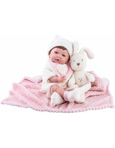 J MUÑECA BEBE REBORN C/MANTITA Y CONEJITO